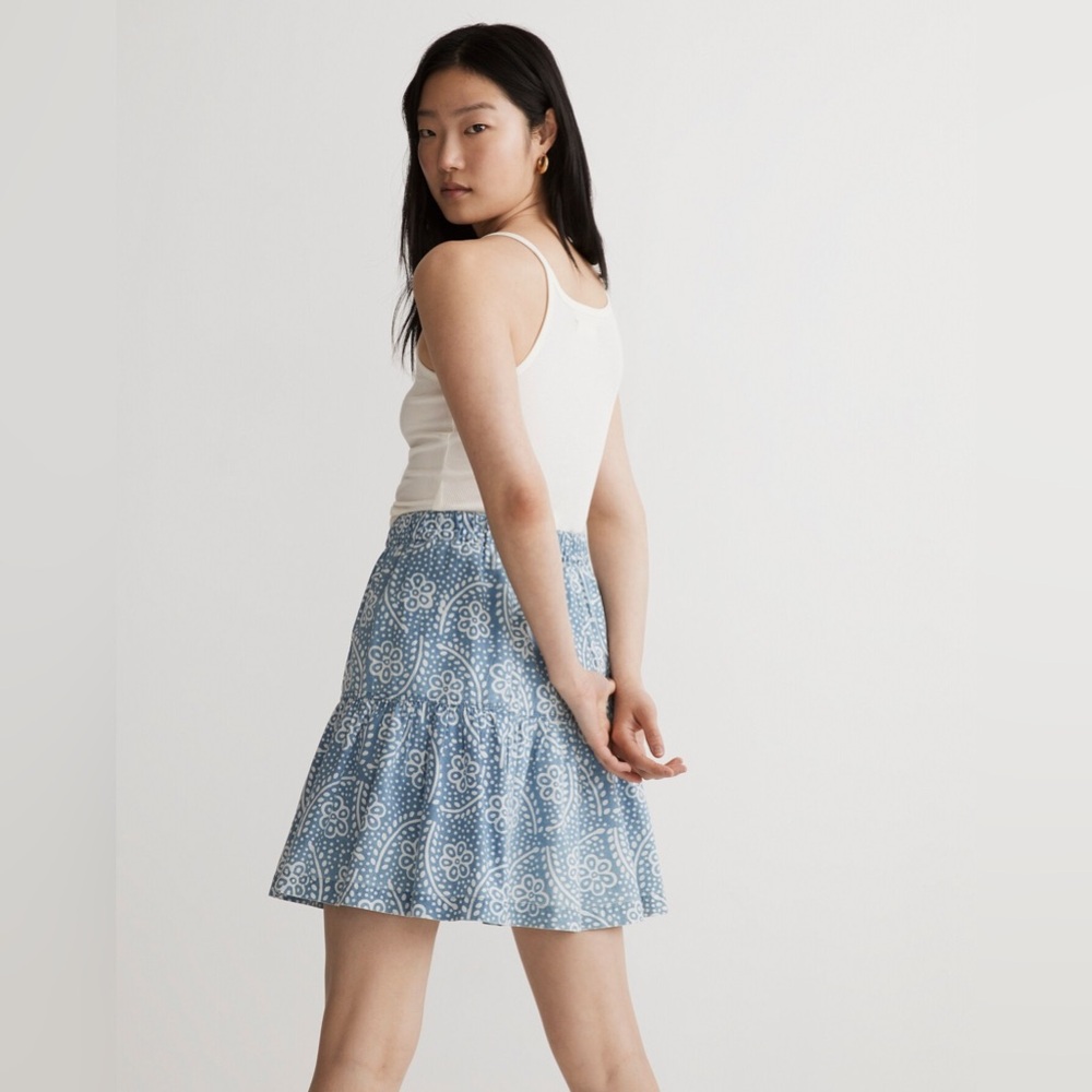 Madewell Pull-On Ruffled Mini Skirt in Indigo Floral size S